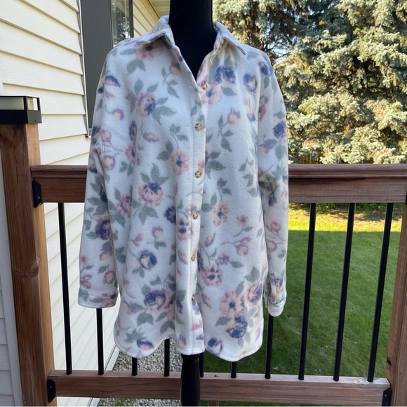 Vintage Cherokee Fleece Jacket Womens L/XL Green Floral Button Up Cardigan 90s - Picture 1 of 13